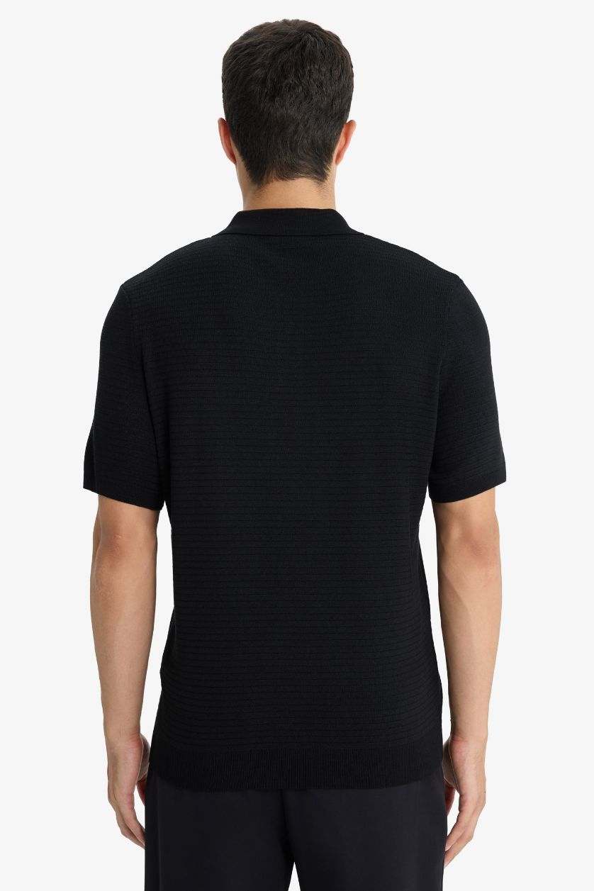 Erkek Siyah Standart Fit Polo Yaka Triko Kısa Kollu Tişört