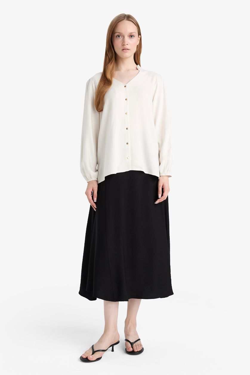 Kadın Siyah A Kesim Midi Etek