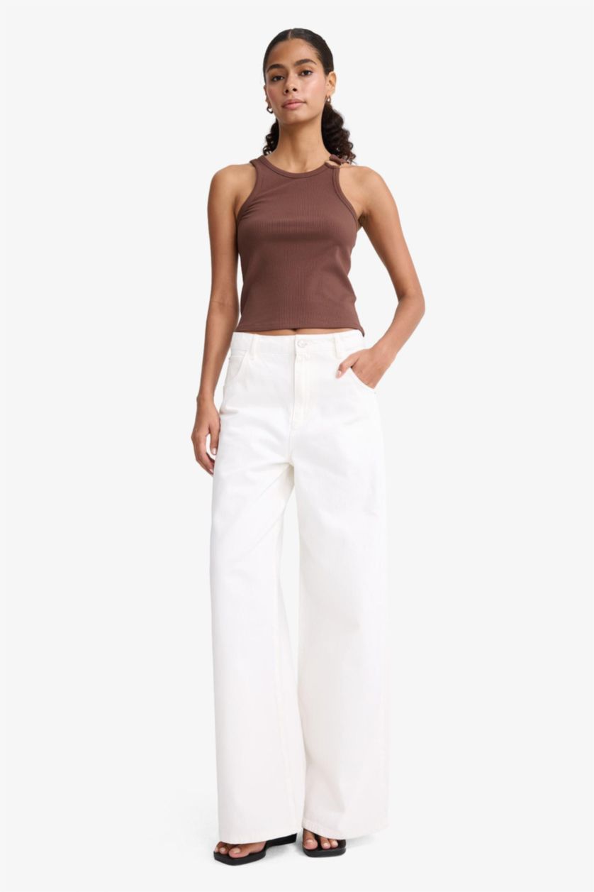 Kadın Kahve Slım Fıt Bisiklet Yaka Fitilli Kaşkorse Atlet