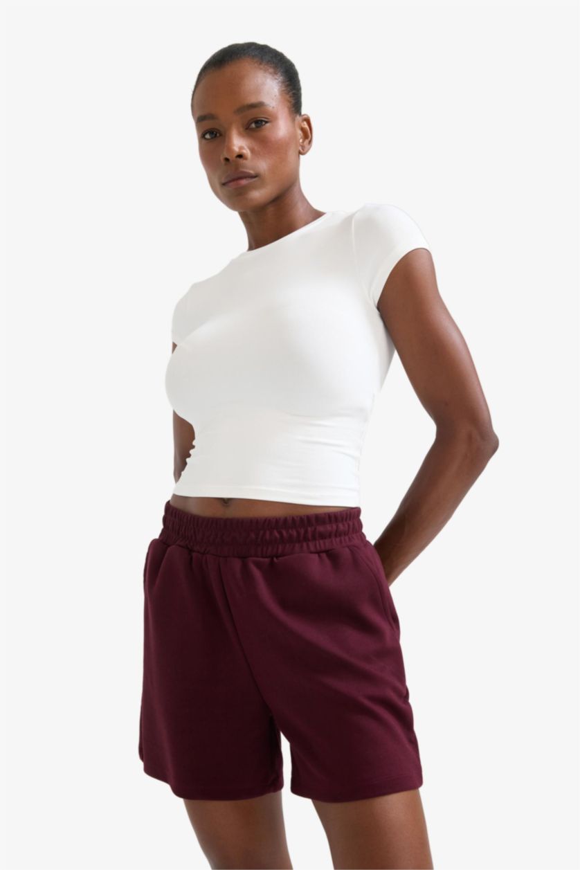 Woman Bordeaux DeFactoFit Standard Fit Short Leg Modal Shorts