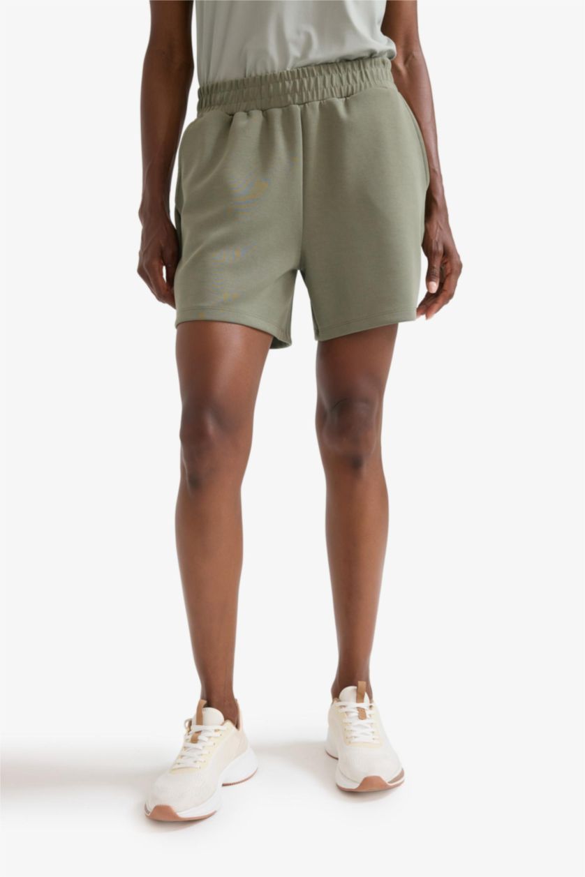 Kadın Haki Standart Fit Kısa Paça Modal Şort