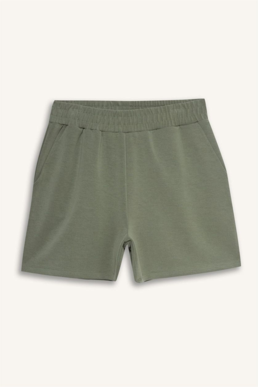 Kadın Haki Standart Fit Kısa Paça Modal Şort