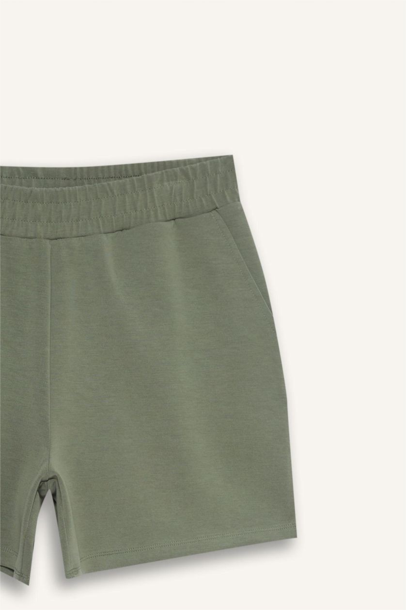 Kadın Haki Standart Fit Kısa Paça Modal Şort