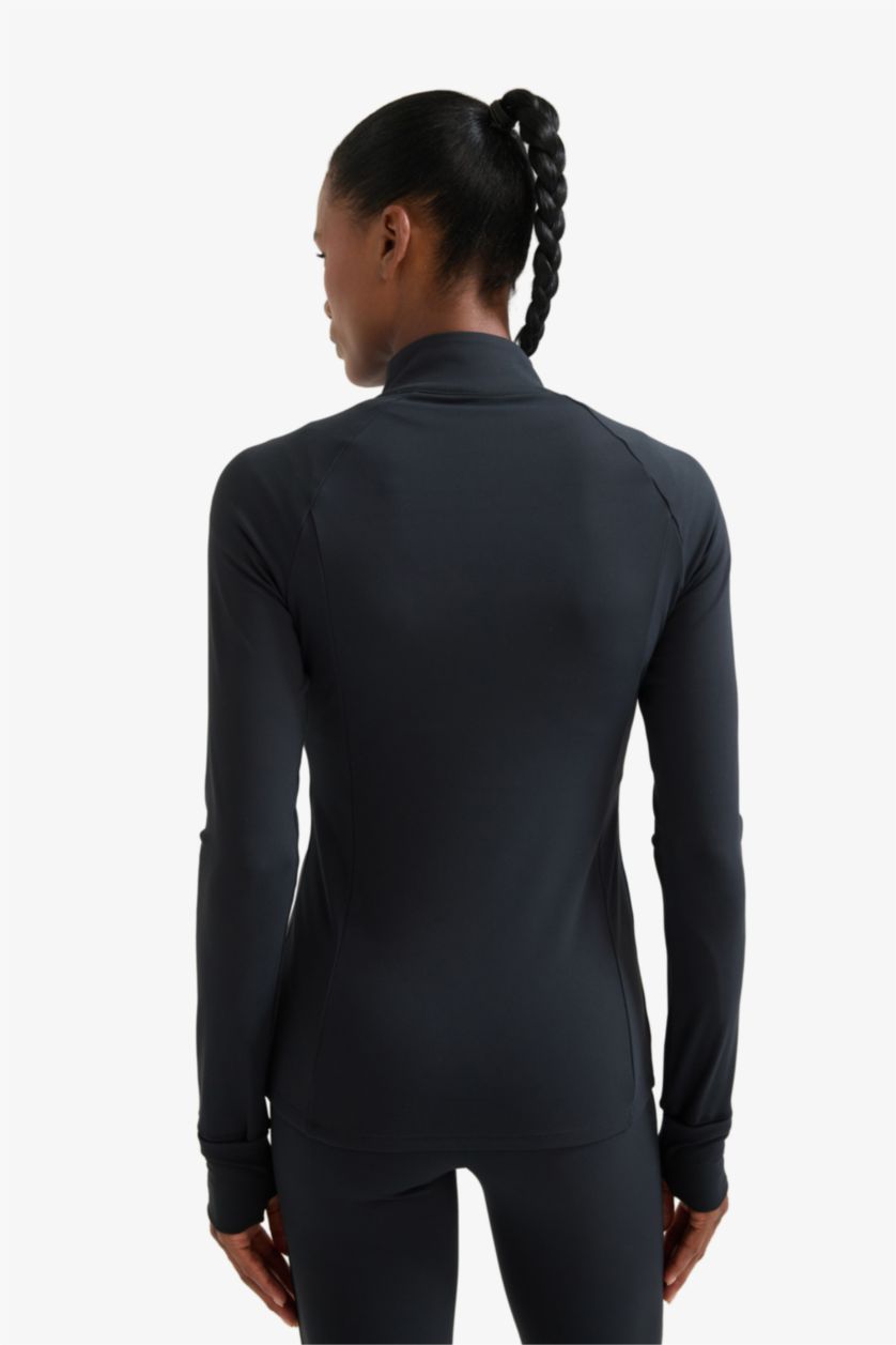 نساء أسود سترة سليم فيت برقبة عالية بجيب من DeFactoFit