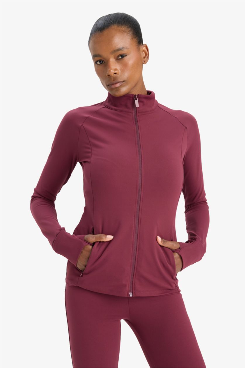 WOMAN Bordeaux DeFactoFit Slim Fit High Neck Cardigan