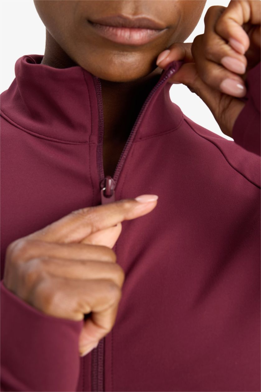 WOMAN Bordeaux DeFactoFit Slim Fit High Neck Cardigan