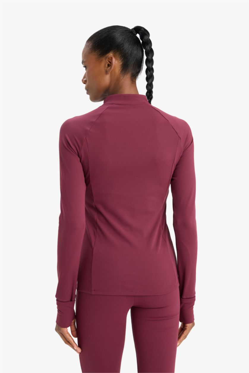 WOMAN Bordeaux DeFactoFit Slim Fit High Neck Cardigan