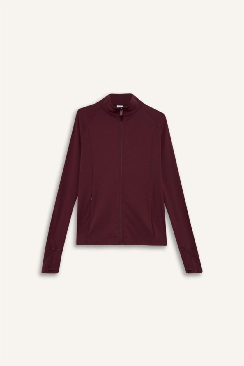 WOMAN Bordeaux DeFactoFit Slim Fit High Neck Cardigan