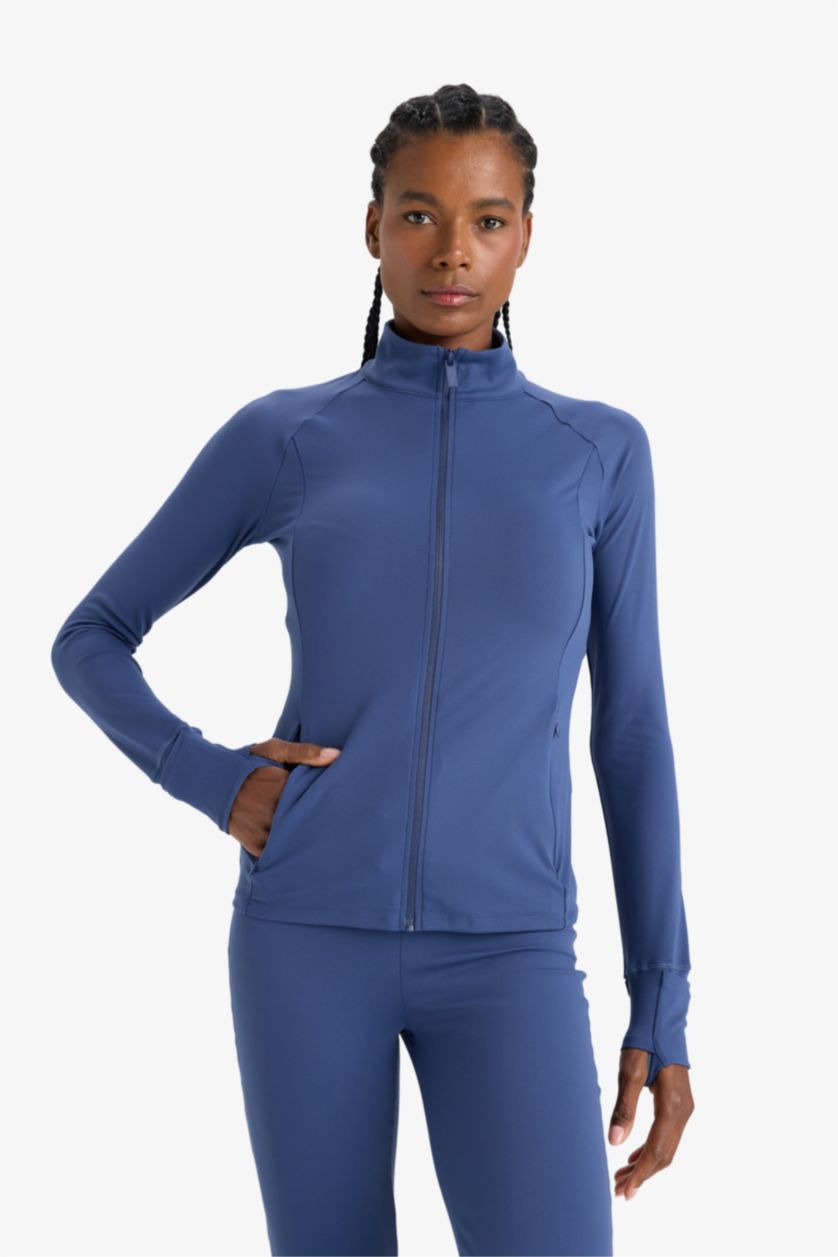 FEMME Indigo Cardigan de sport slim fit zippé à col montant de DeFactoFit