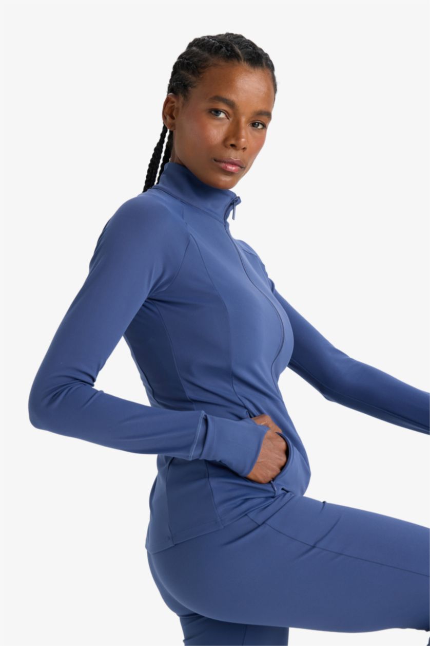 FEMME Indigo Cardigan de sport slim fit zippé à col montant de DeFactoFit