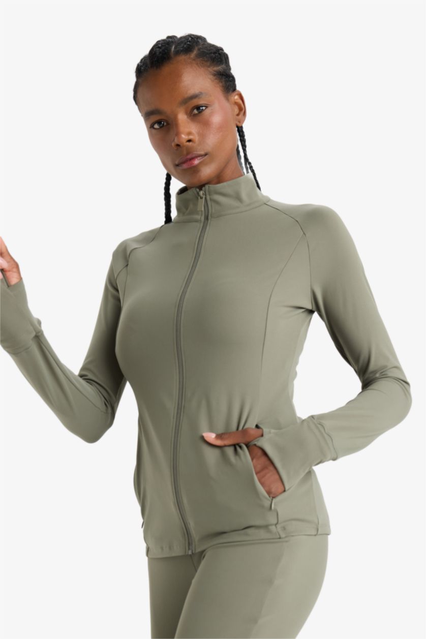 WOMAN Light Khaki DeFactoFit Slim Fit High Neck Cardigan