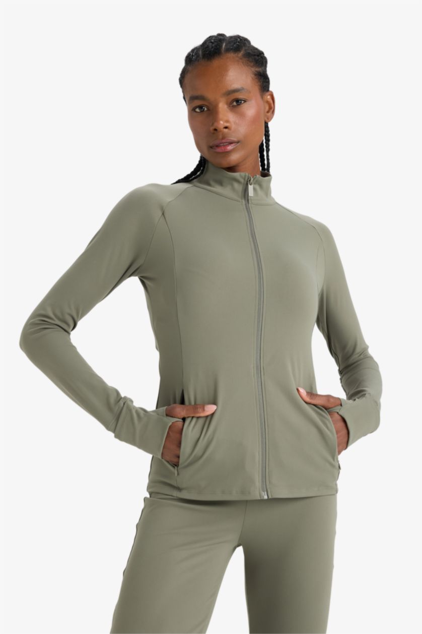 WOMAN Light Khaki DeFactoFit Slim Fit High Neck Cardigan