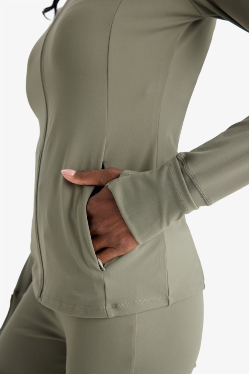 WOMAN Light Khaki DeFactoFit Slim Fit High Neck Cardigan