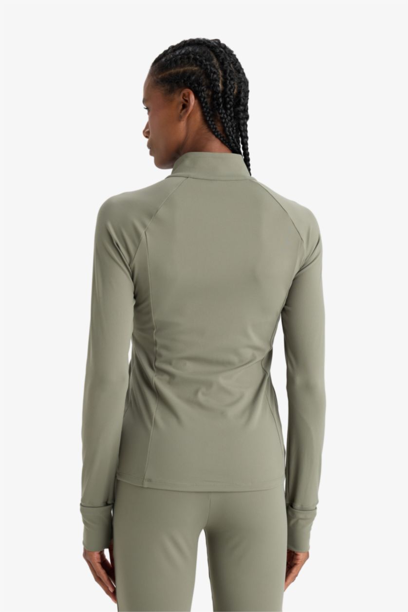 WOMAN Light Khaki DeFactoFit Slim Fit High Neck Cardigan