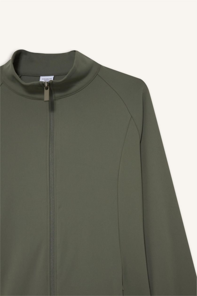 WOMAN Light Khaki DeFactoFit Slim Fit High Neck Cardigan