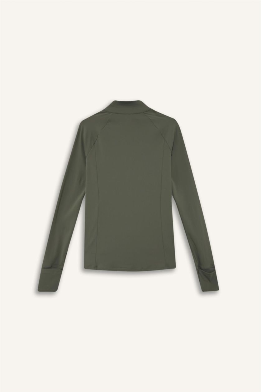 WOMAN Light Khaki DeFactoFit Slim Fit High Neck Cardigan