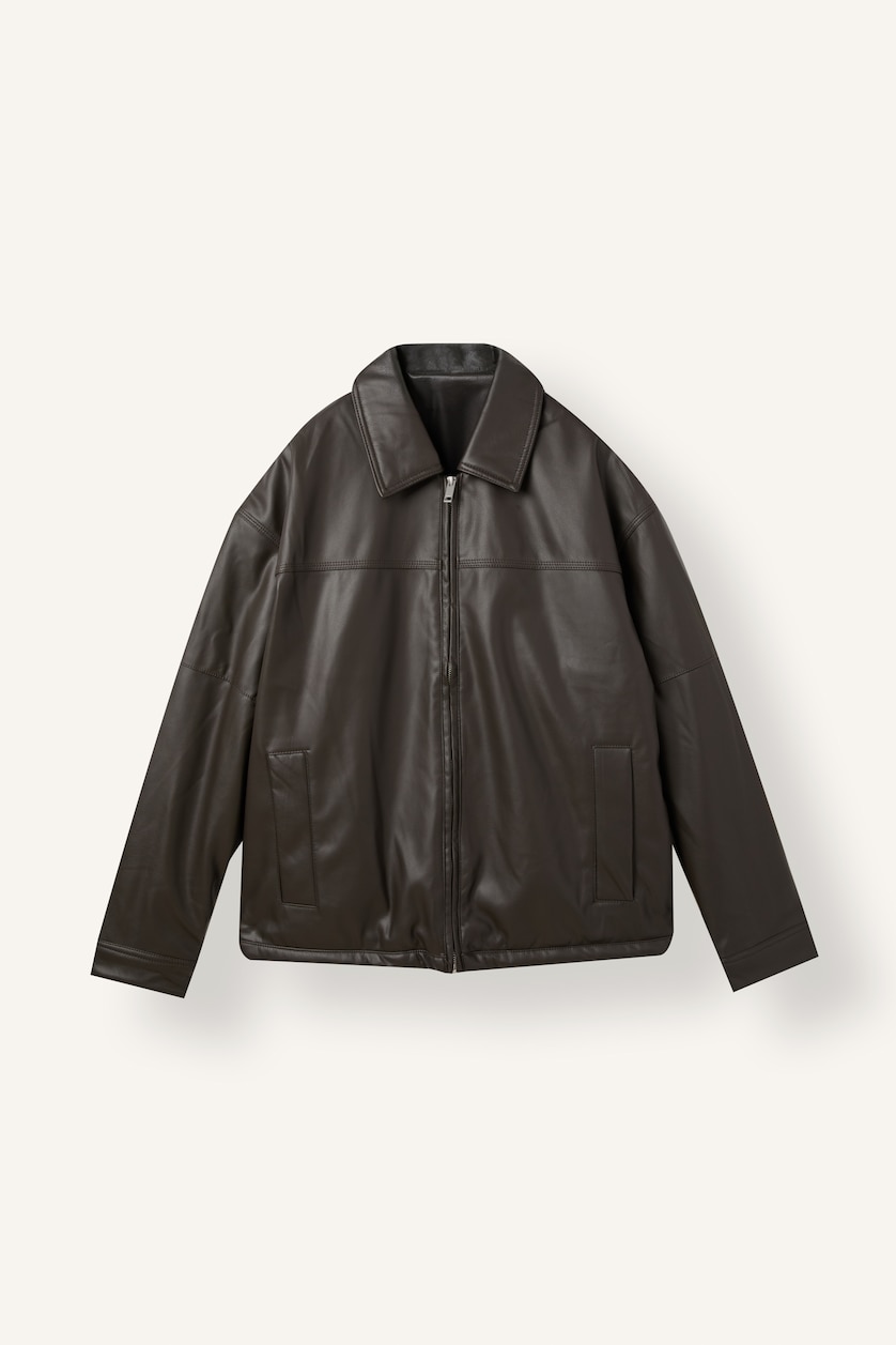 Men Dark Brown Relaxed Fit Polo Collar Zip-Up Mid-Season Jacket