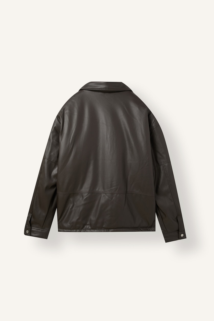 Men Dark Brown Relaxed Fit Polo Collar Zip-Up Mid-Season Jacket