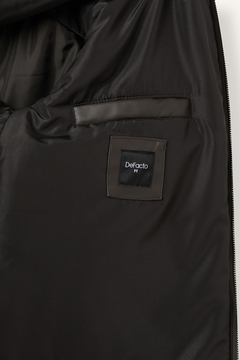 Men Dark Brown Relaxed Fit Polo Collar Zip-Up Mid-Season Jacket