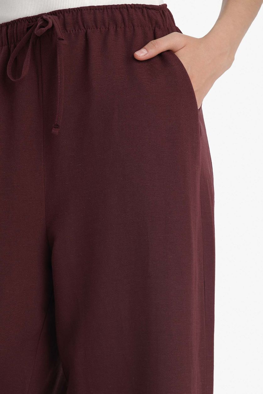 نساء خمري بنطرون برجل واسع وايد ليج بجيب وخصر عالي