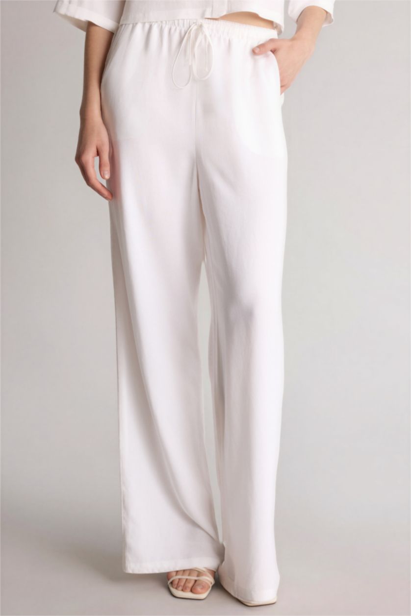 WOMAN White High Waist Linen Blend Wide Leg Trousers