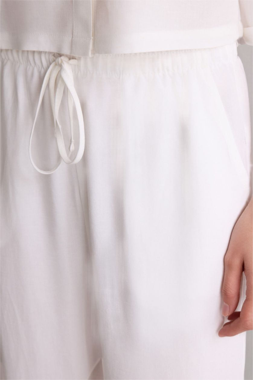 WOMAN White High Waist Linen Blend Wide Leg Trousers
