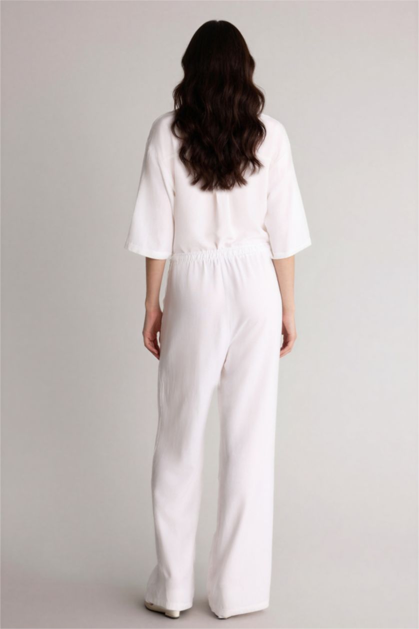 WOMAN White High Waist Linen Blend Wide Leg Trousers