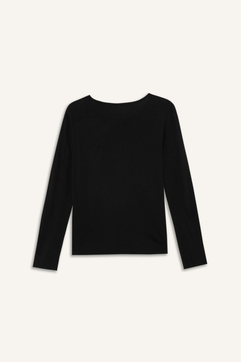 WOMAN Black Long Sleeve Knitted Tops