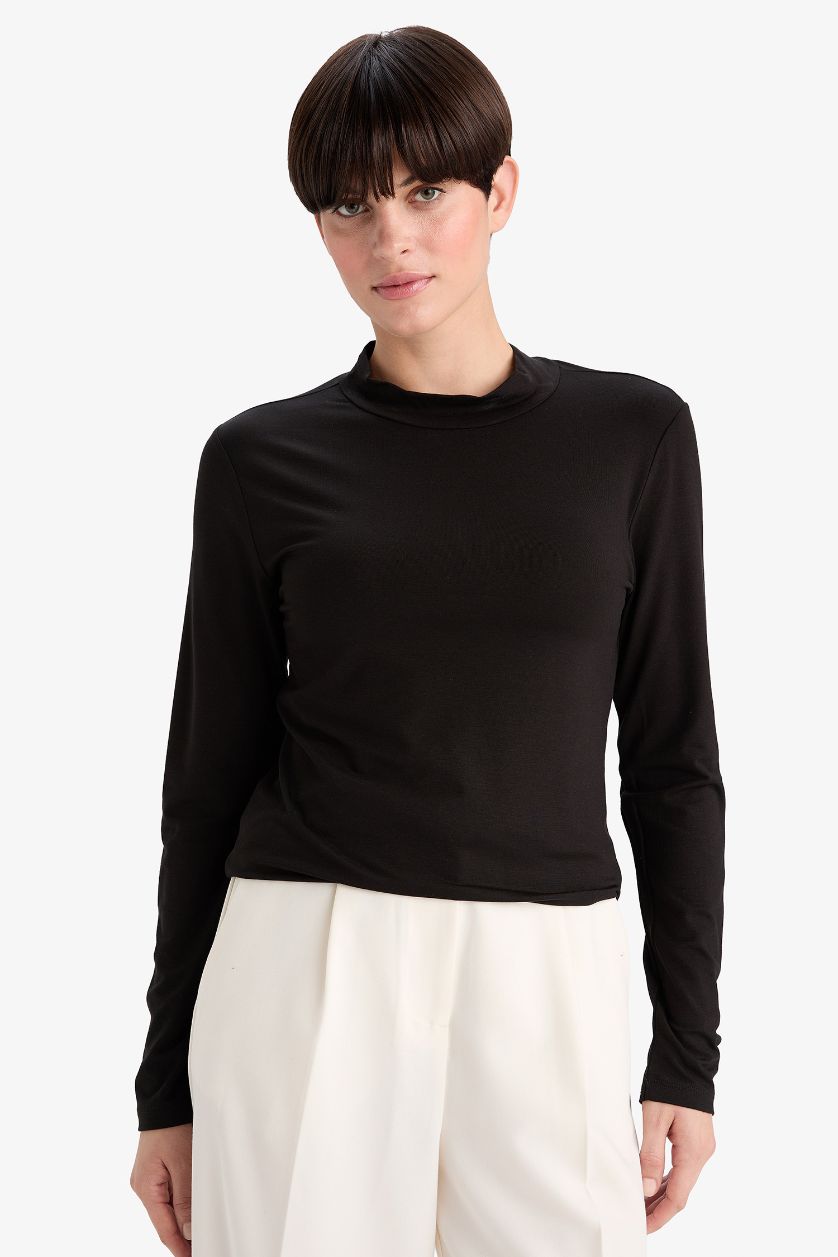 WOMAN Black Long Sleeve Knitted Tops