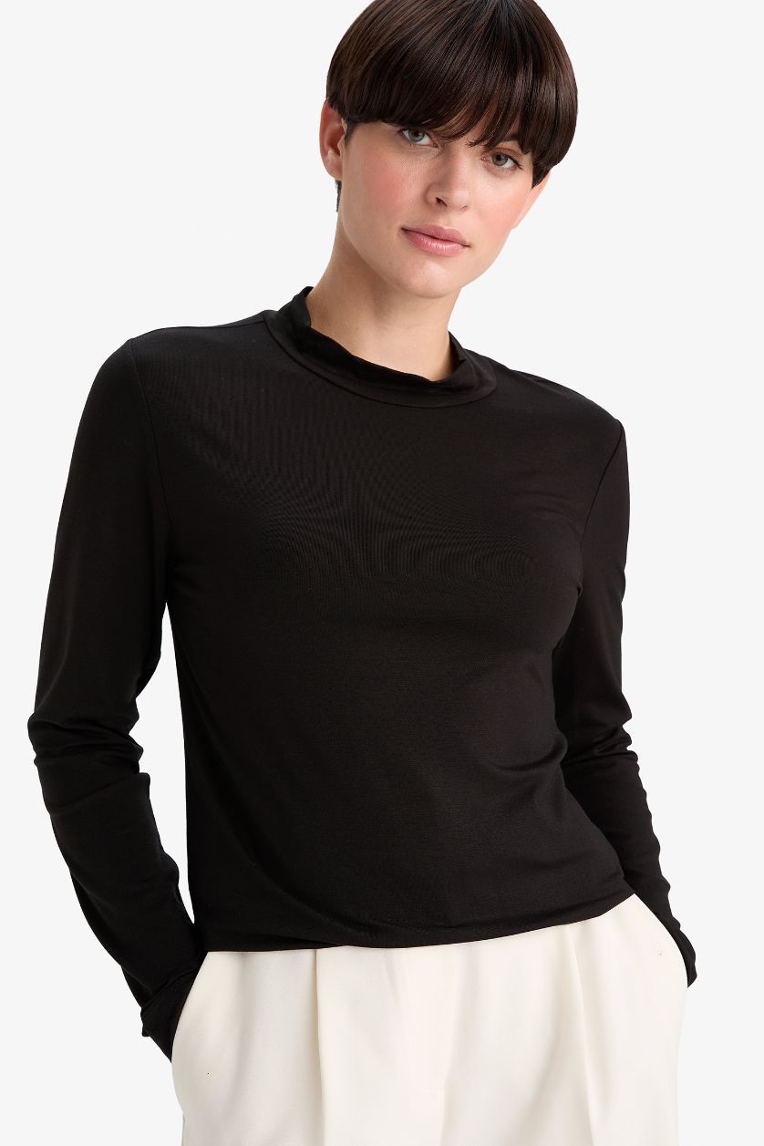 WOMAN Black Long Sleeve Knitted Tops