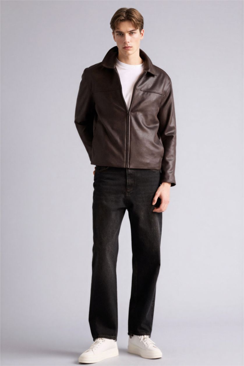 Erkek Kahve Regular Fıt Gömlek Yaka Mont