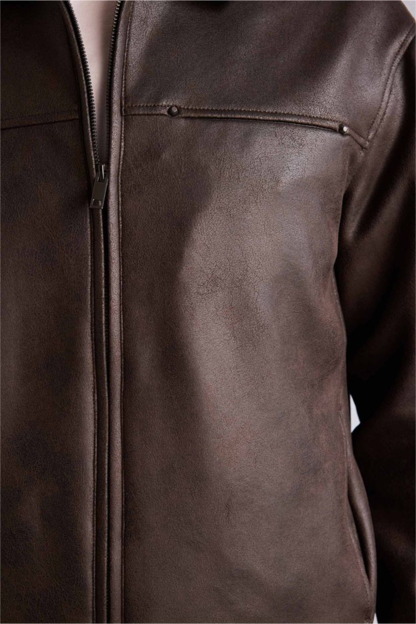 Erkek Kahve Regular Fıt Gömlek Yaka Mont