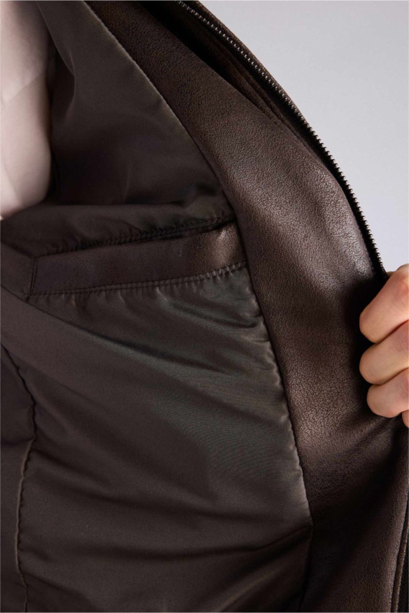 Erkek Kahve Regular Fıt Gömlek Yaka Mont