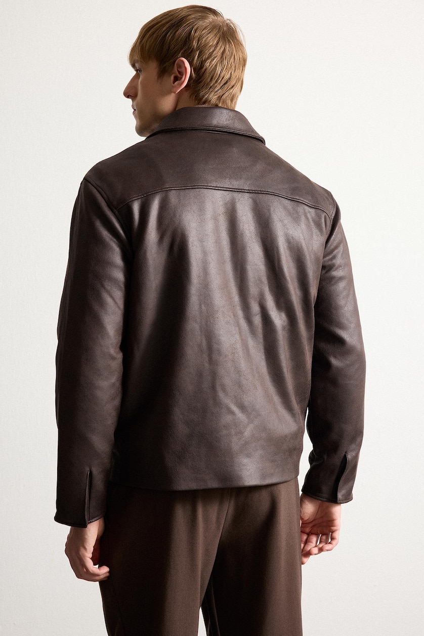 Men Brown Regular Fit Shirt Collar Jacket