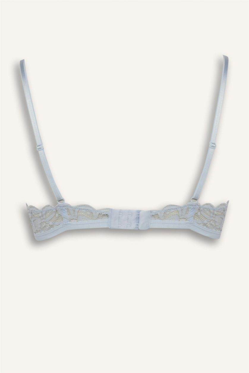 Kadın Açık Mavi Dantelli Simli Dantel Kapsız Pedsiz Balensiz Triangle Bra-Fall in Love