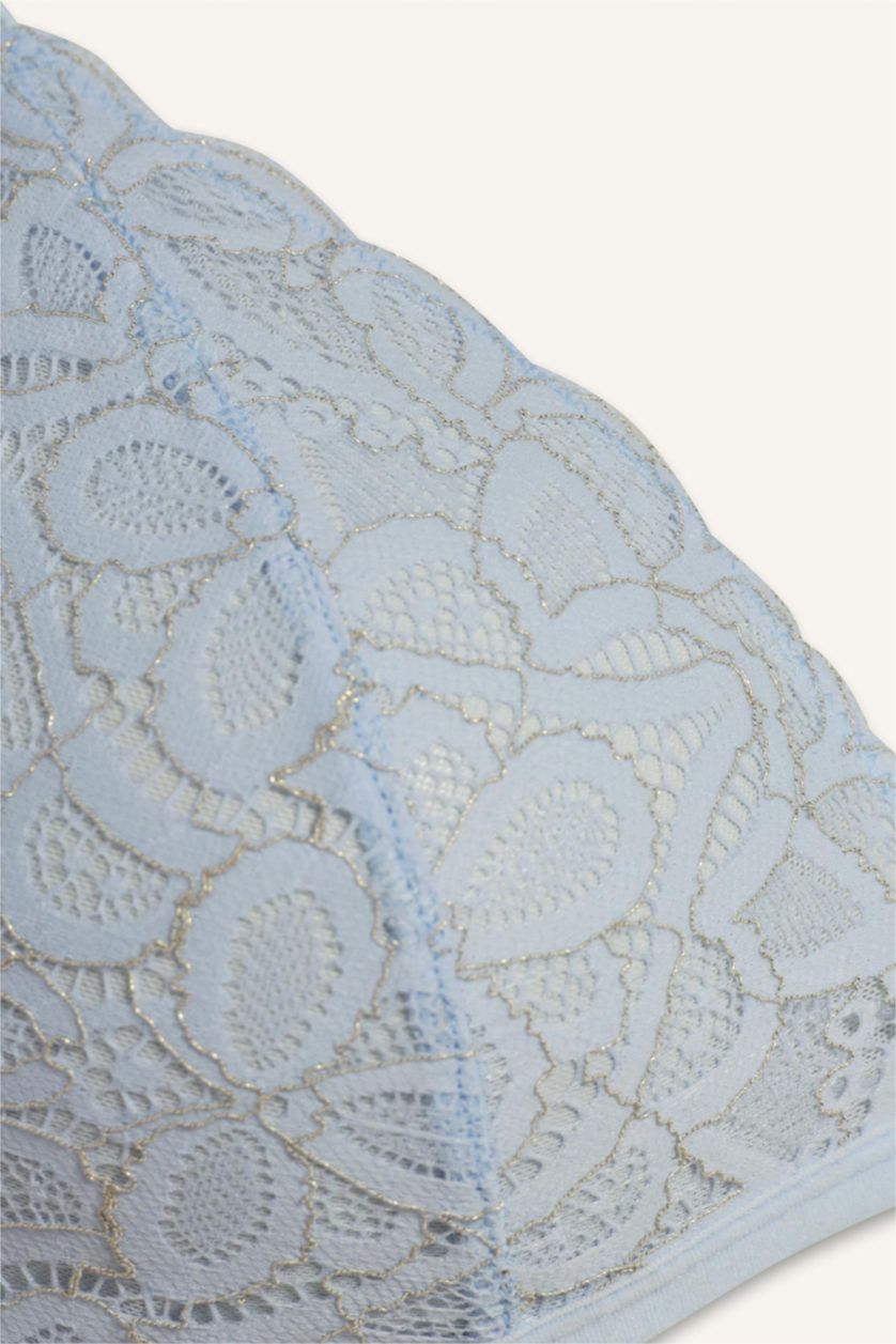 Kadın Açık Mavi Dantelli Simli Dantel Kapsız Pedsiz Balensiz Triangle Bra-Fall in Love