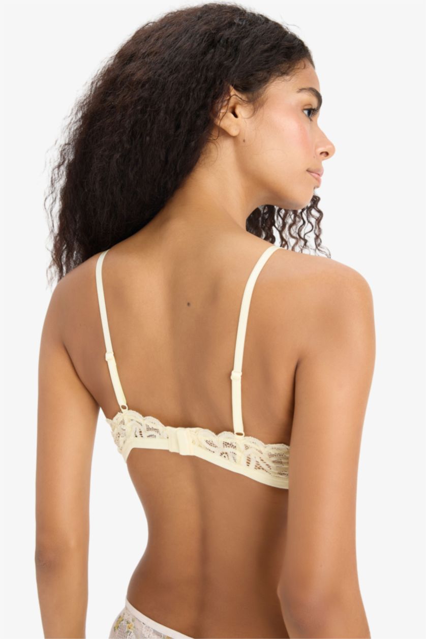 Kadın Açık Sarı Simli Dantel Kapsız Pedsiz Balensiz Triangle Bra