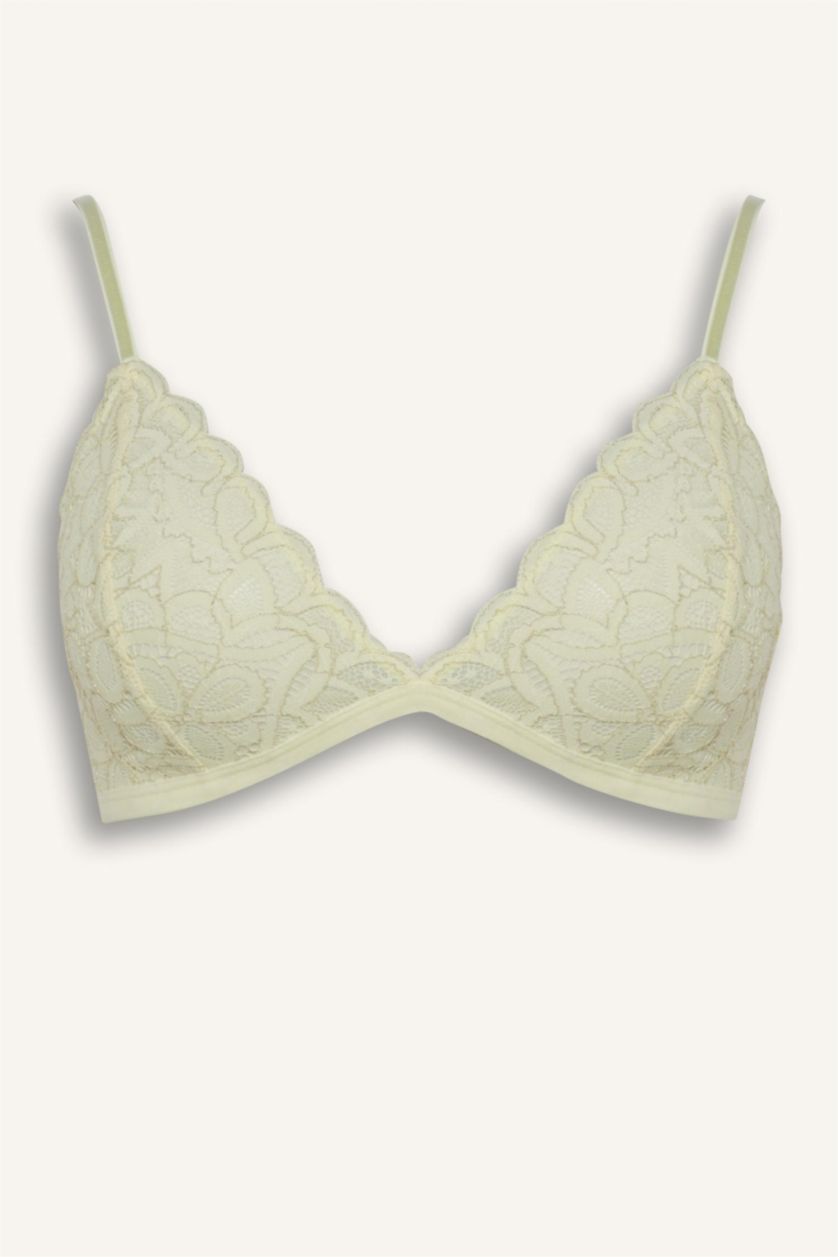 Kadın Açık Sarı Simli Dantel Kapsız Pedsiz Balensiz Triangle Bra