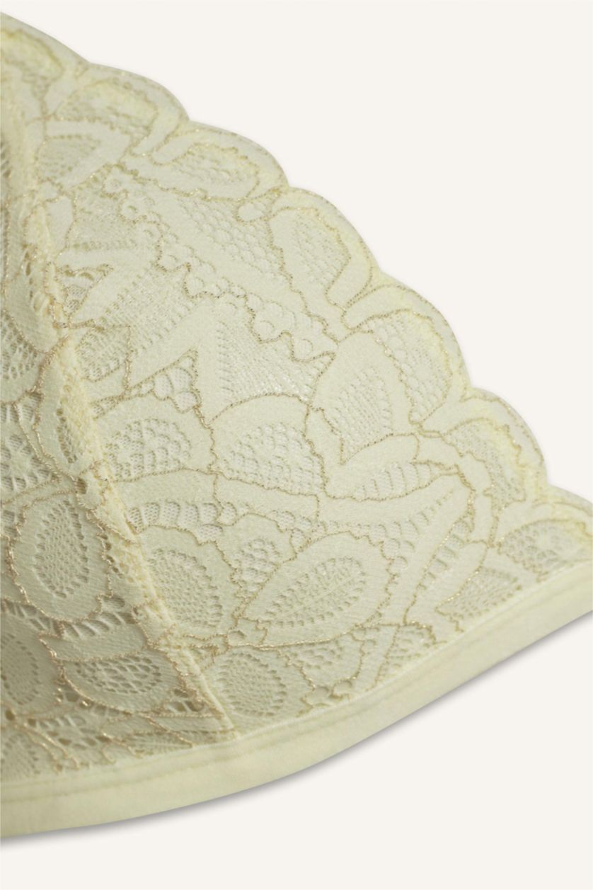 Kadın Açık Sarı Simli Dantel Kapsız Pedsiz Balensiz Triangle Bra