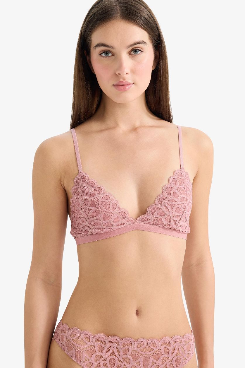 حريمي وردي حمالة صدر برا بدون بطانة مثلث بالدانتيل قماش لامع