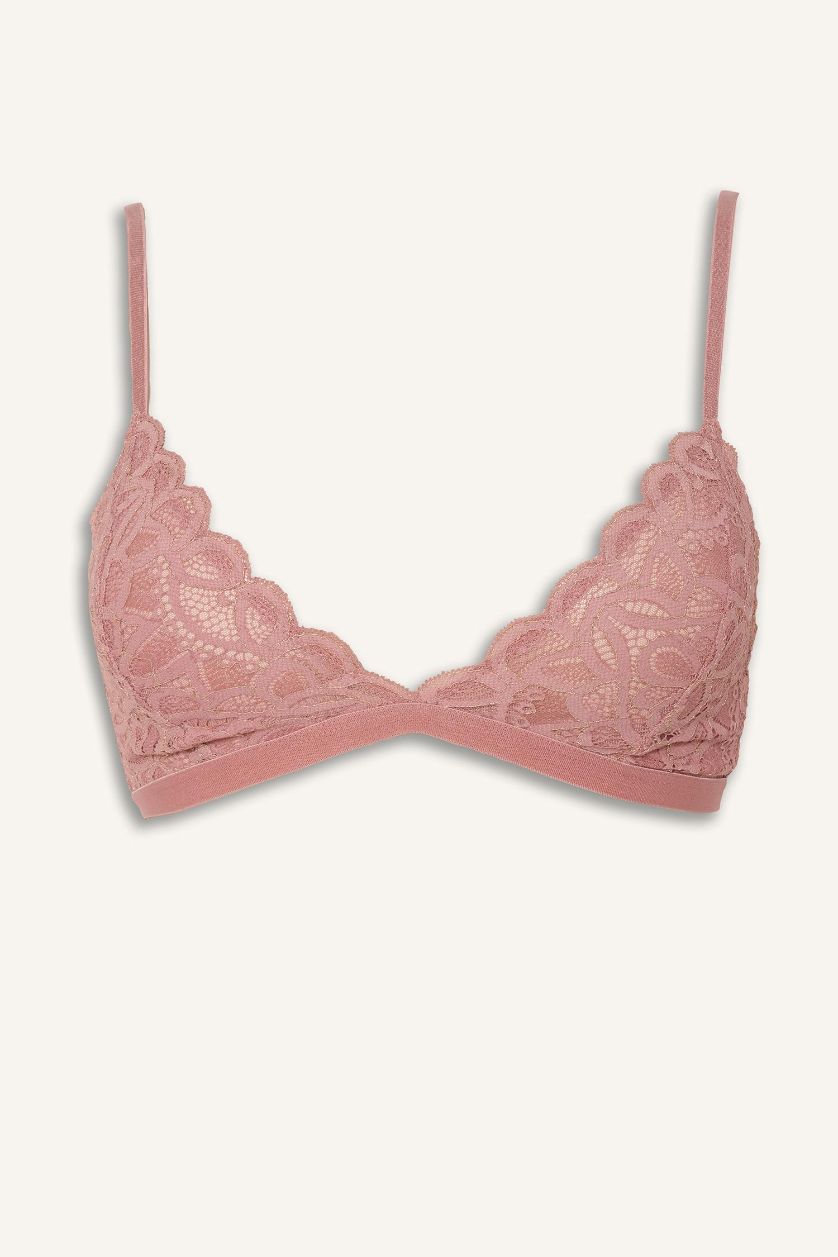 حريمي وردي حمالة صدر برا بدون بطانة مثلث بالدانتيل قماش لامع