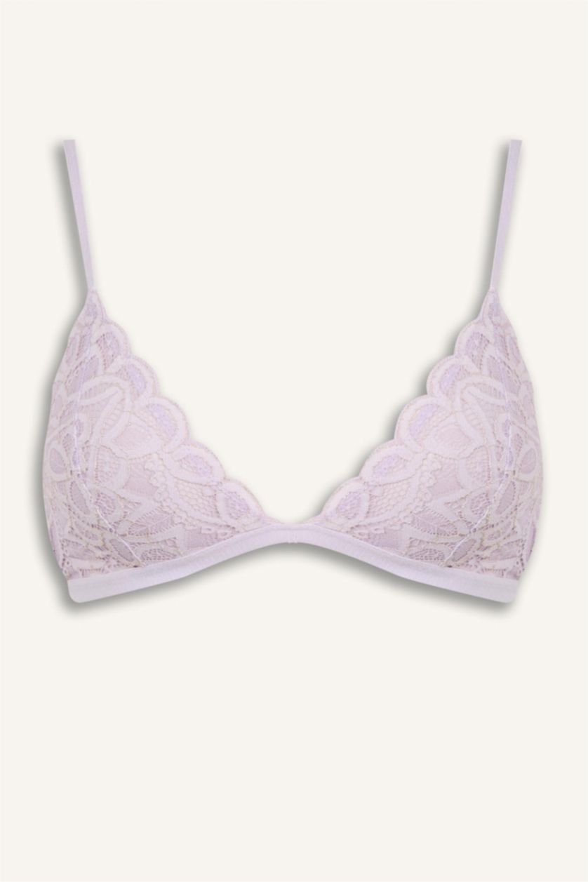 Women Light Lilac Unpadded Underwire Free Lace Triangle Bra