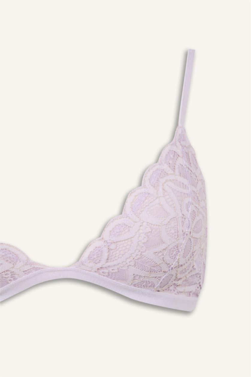 Women Light Lilac Unpadded Underwire Free Lace Triangle Bra