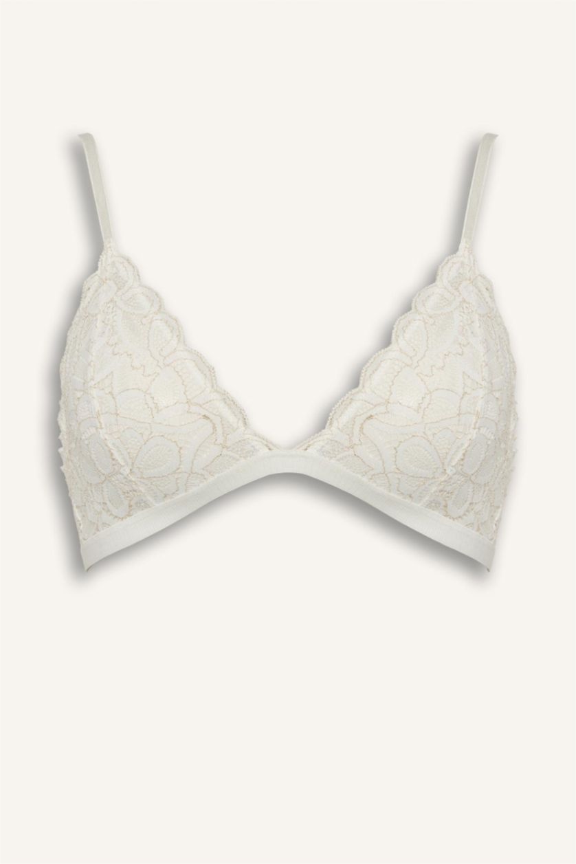 Women White Unpadded Wire-Free Lace Triangle Bra