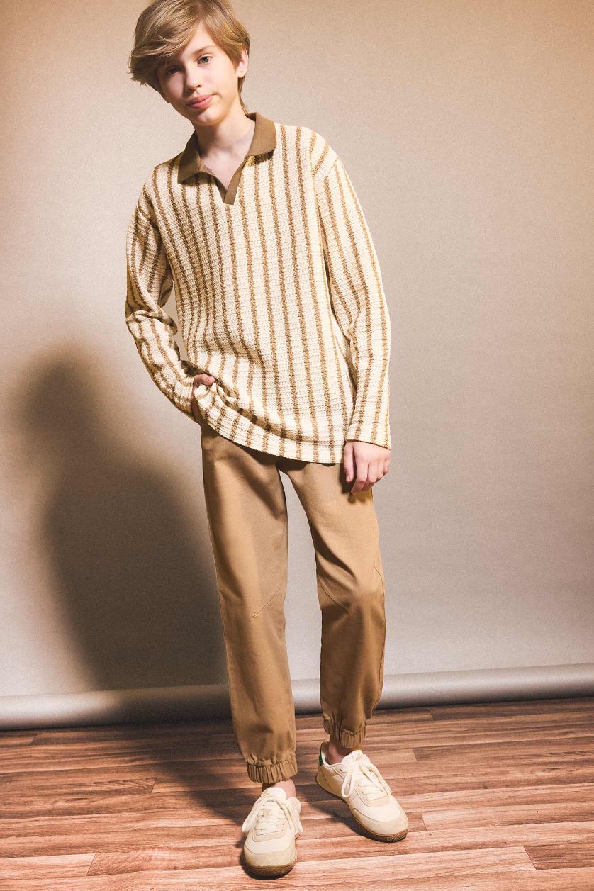 Boys & Teens Light Khaki Boy Jogger Fit Gabardine Trousers