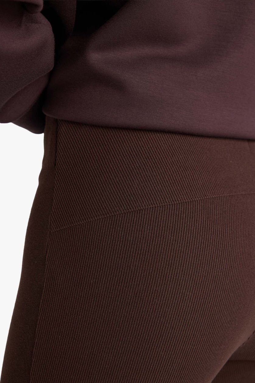 Kadın Kahve Flare Fit Toparlayıcı Yüksek Bel İspanyol Paça Standart Boy Ribana Sporcu Pantolon