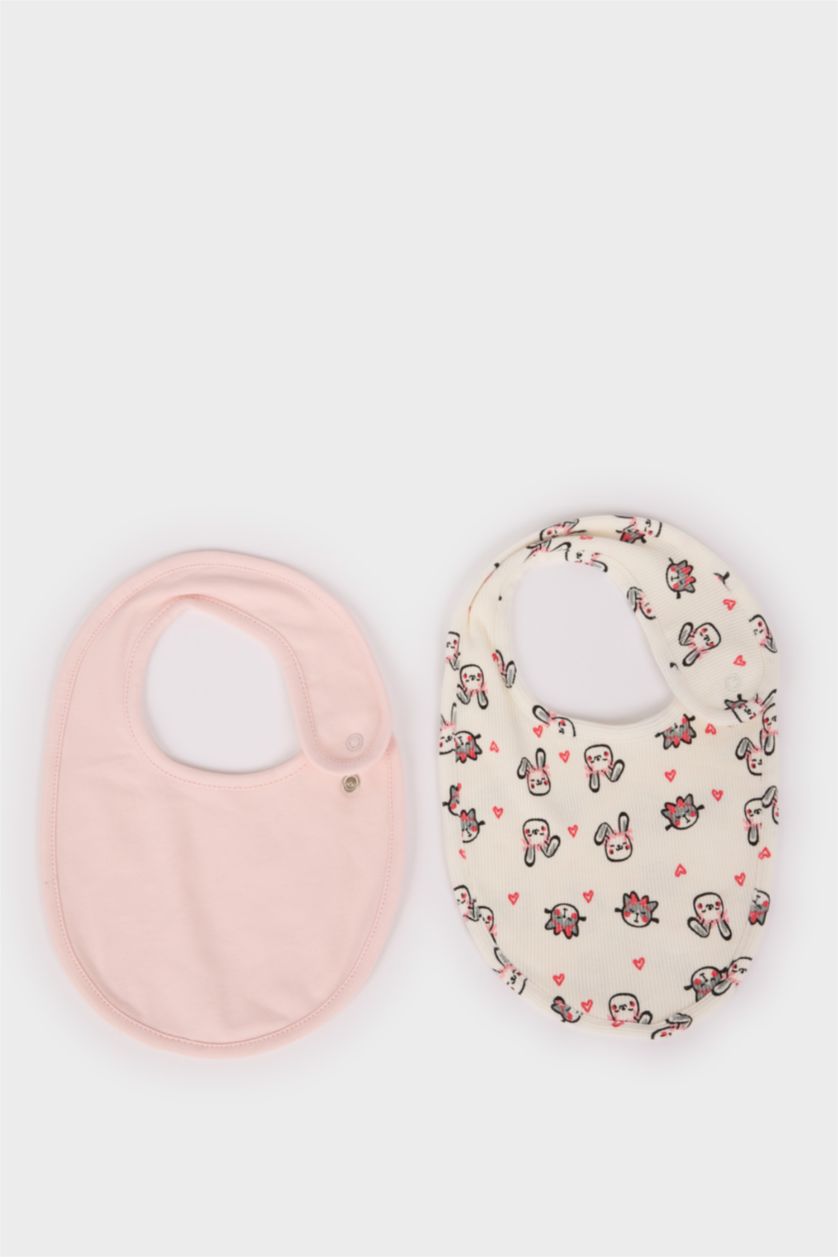 Kız Bebek Açık Pembe Kız Bebek Desenli 2'li Pamuklu Mama Önlüğü