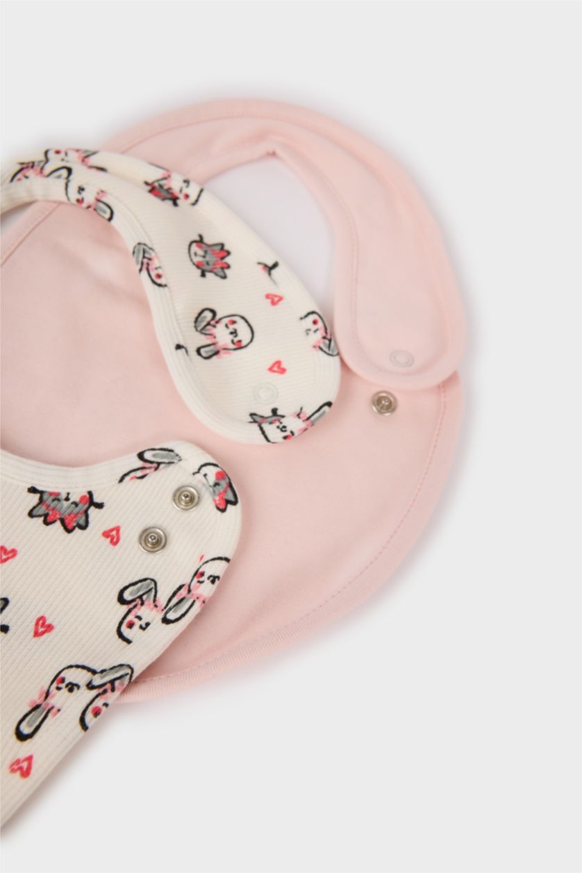Kız Bebek Açık Pembe Kız Bebek Desenli 2'li Pamuklu Mama Önlüğü