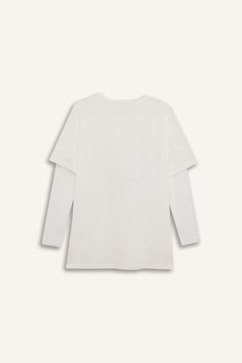 Женщины Кремовый Крутая oversize футболка свободного покроя с длинными рукавами и принтом