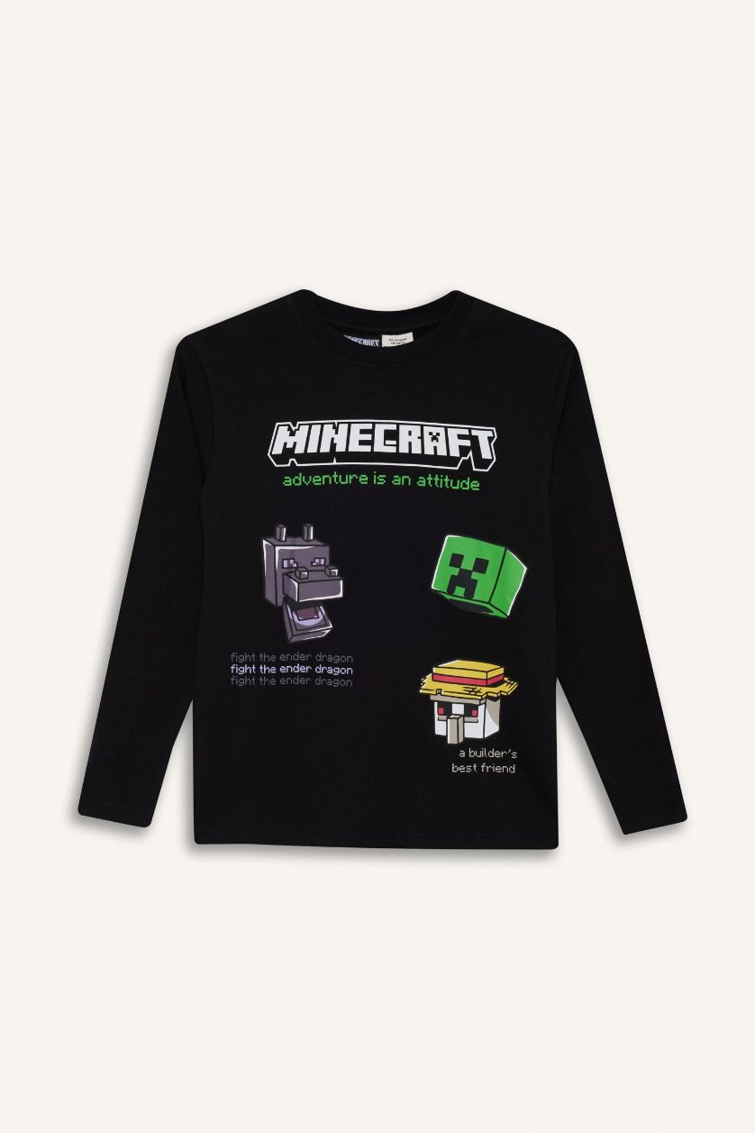 Erkek Çocuk - Genç Erkek Siyah Erkek Çocuk Minecraft Bisiklet Yaka Uzun Kollu Tişört